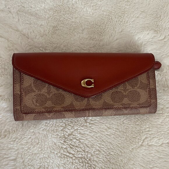 Coach WYN Colorblock Signature Canvas Soft Wallet Brass/Tan/Rust - Picture 1 of 11